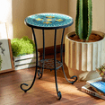 thumbnail image 1 of Outdoor Mosaic Patio Side Table,21" H End Table with 14" Dia Ceramic Tile Top,Indoor and Outdoor Accent Table for Garden, Yard or Lawn,Natural, Green, 1 of 12