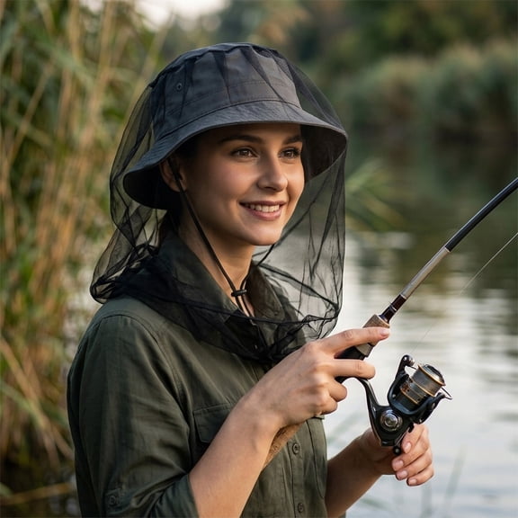 Outdoor Mosquito Head Net with Fine Mesh Insect Protection - Lightweight, Breathable Bug Cover for Fishing, Hiking, Camping, and Gardening - Versatile Hat Fitting with Elastic Opening for Secure Use