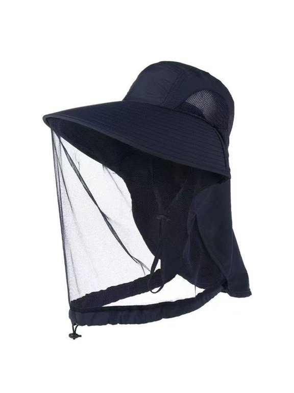 Outdoor Mosquito Head Net Hat Net Mesh Fishing Hat with Neck Flap Bucket Hat for Fishing Hiking Camping Climbing (Blue)
