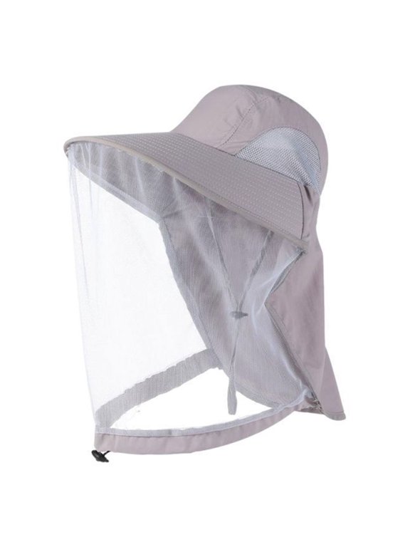 Outdoor Mosquito Head Net Hat Net Mesh Fishing Hat with Neck Flap Bucket Hat for Fishing Hiking Camping Climbing (Gray)