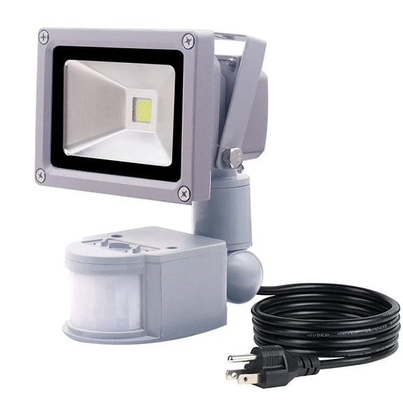 Outdoor Motion Sensor Flood Light Plug In 10W 6500K Daylight IP66 Waterproof Garage Yard Lighting