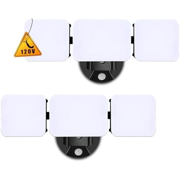 Outdoor Motion Sensor Floodlights, Dusk to Dawn Auto On at Night When Motion Detected, Security Light 4500lm 120V, 5000K 3-Head Frosted Lens, Motion Light for Driveway (2-Pack, Black)