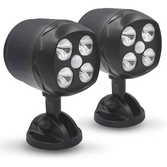Outdoor Motion Sensor Light Battery Operated, IP65 Waterproof Ultra Bright Motion Sensor Outdoor Lights Head Adjustable with 8W 600 Lumen 6000K 4LEDs for Garage Yard Porch and Patio (2 Packs)