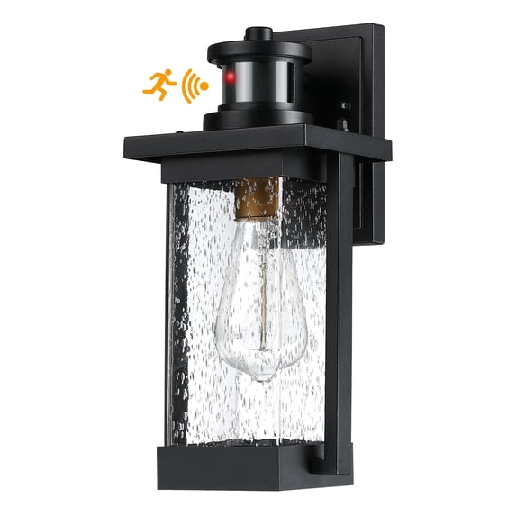 Outdoor Motion Sensor Wall Light with Seed Glass and E26 Socket Base - Corded Electric, Wall Mount