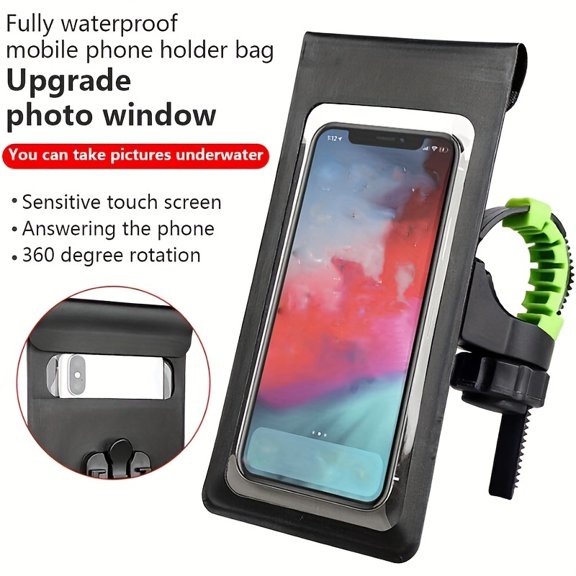 Outdoor Motorcycle Phone Mount Waterproof Bag, Electric Bike Delivery Navigation Bracket, HD Face Recognition & Sensitive Touch, Leather Black