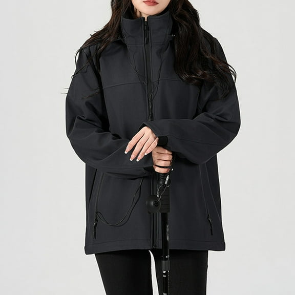 Outdoor Mountaineering Sports Clothing Hooded Casual Hiking Rain Jacket Mid Length Windbreaker Jacket Coat Womens Coat 2xl Hiking Clothes Women Jackets for Women Impermeable Gear Jean Jacket Thick