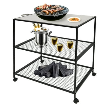 Outdoor Movable Cart Table - Modern Grill Cart Three-Shelf Table Worktable Trolley Food Prep Carts