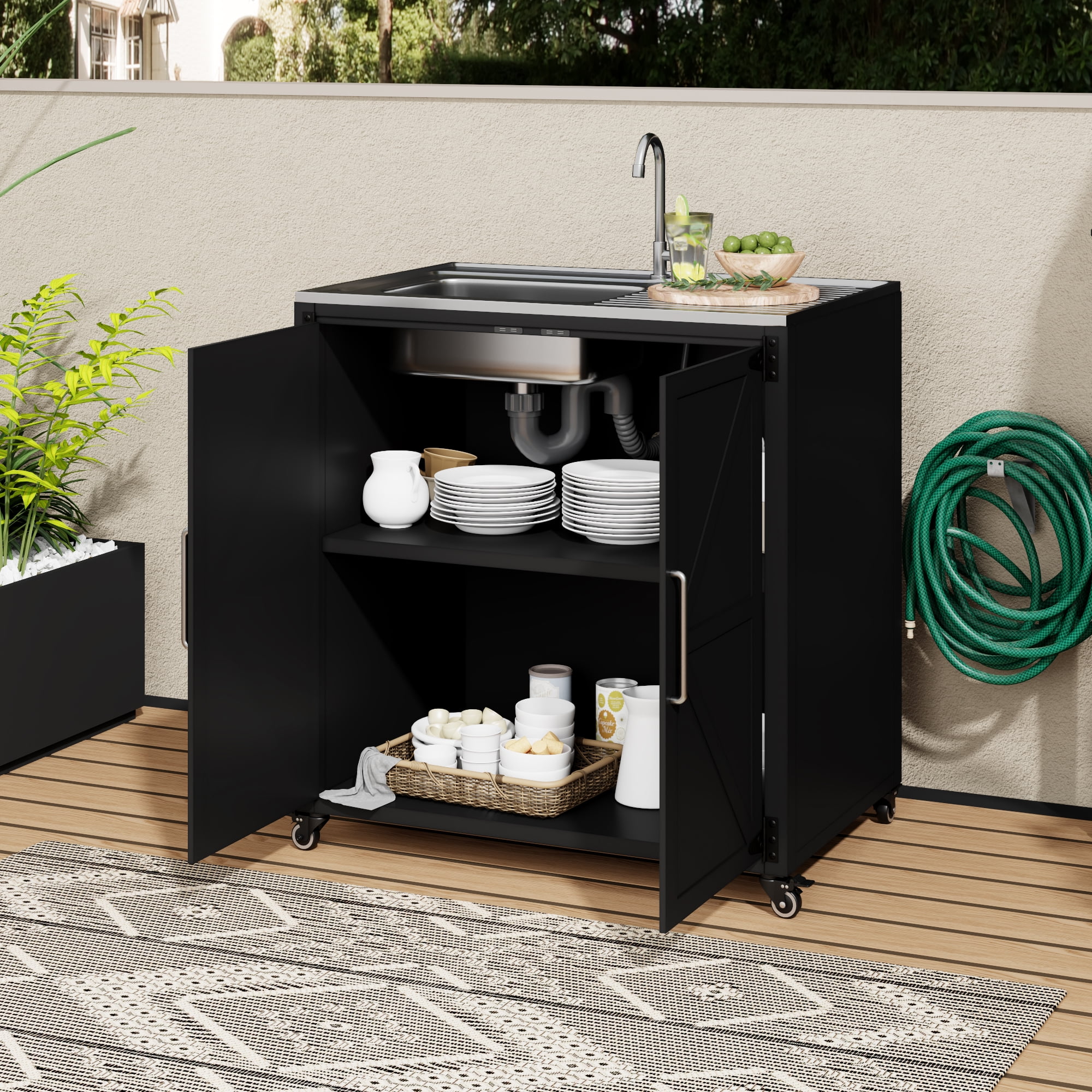 Outdoor Movable Kitchen Sink Outdoor Grill Cart Outdoor Storage Cabinet ...
