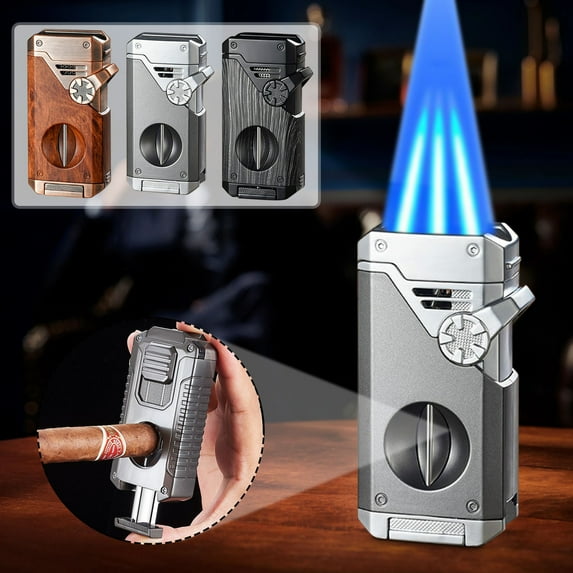 Outdoor Multi-Functional Four-Flame Butane Lighter | Portable Ergonomic Fire Starter | Windproof Refillable Torch | for Camping Grilling Outdoor Cooking | Durable Construction | Compact Size
