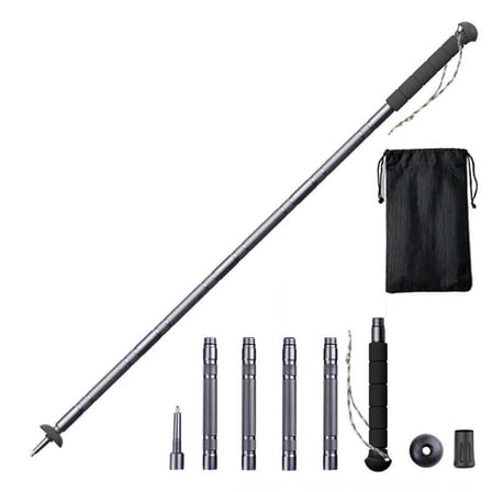 Outdoor Multifunctional 5-Section Aluminum Alloy Trekking Pole Collapsible Lightweight Mountaineer Cane with Round Sponge Handle for Hiking,Mountaineering