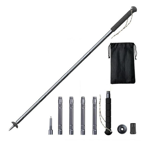 Outdoor Multifunctional 5-Section Aluminum Alloy Trekking Pole Collapsible Lightweight Mountaineer Cane with Round Sponge Handle for Hiking,Mountaineering