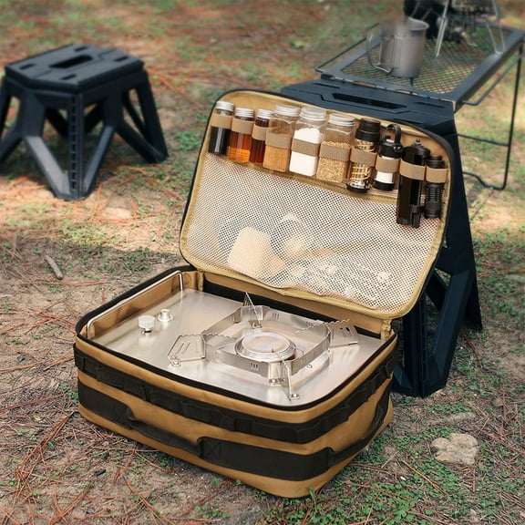 Outdoor Multifunctional Baking Tray Storage Bag, 15L Shockproof Picnic Set Organizer for Pots and Gas Tanks, Khaki Camping and Travel Storage