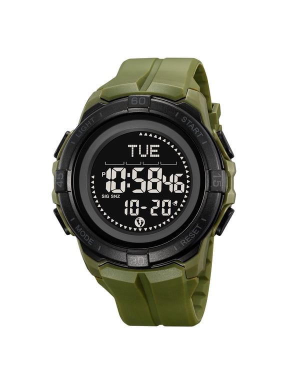 Outdoor Multifunctional Digital Watch | 50M Water Resistant, Pedometer, Altimeter, Barometer, Stopwatch, , ABS Case, Durable TPU Strap, Green/Black, Hiking Camping