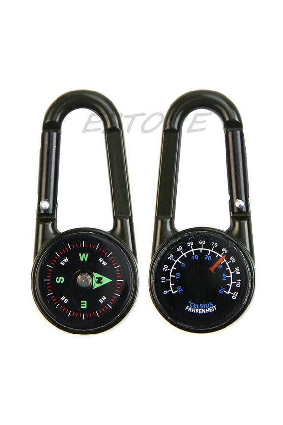 Outdoor Multifunctional Hiking Metal Carabiner Mini Compass Thermometer Keychain