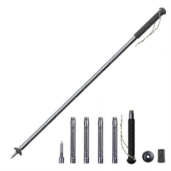 Outdoor Multifunctional 8-section Aluminum Alloy Trekking Pole Telescopic Folding Lightweight Mountaineering Cane with Round Sponge Handle