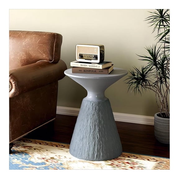 Outdoor Mushroom Side Table, Modern Concrete End Table, Round Accent Table w Marble Top for Plant Stand, Balcony, Courtyard, Spotted Grey
