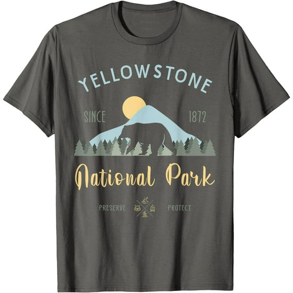 Outdoor National Park Yellowstone Unisex T-Shirt for Men Women Kids Toddler,Charcoal Color,Size XL