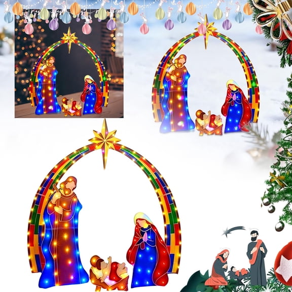 Outdoor Nativity Scene Set, Lighted Mini Christmas Table Decor, Nativity Scene Decoration for Holiday Winter Lawn, Garden & Indoor Display