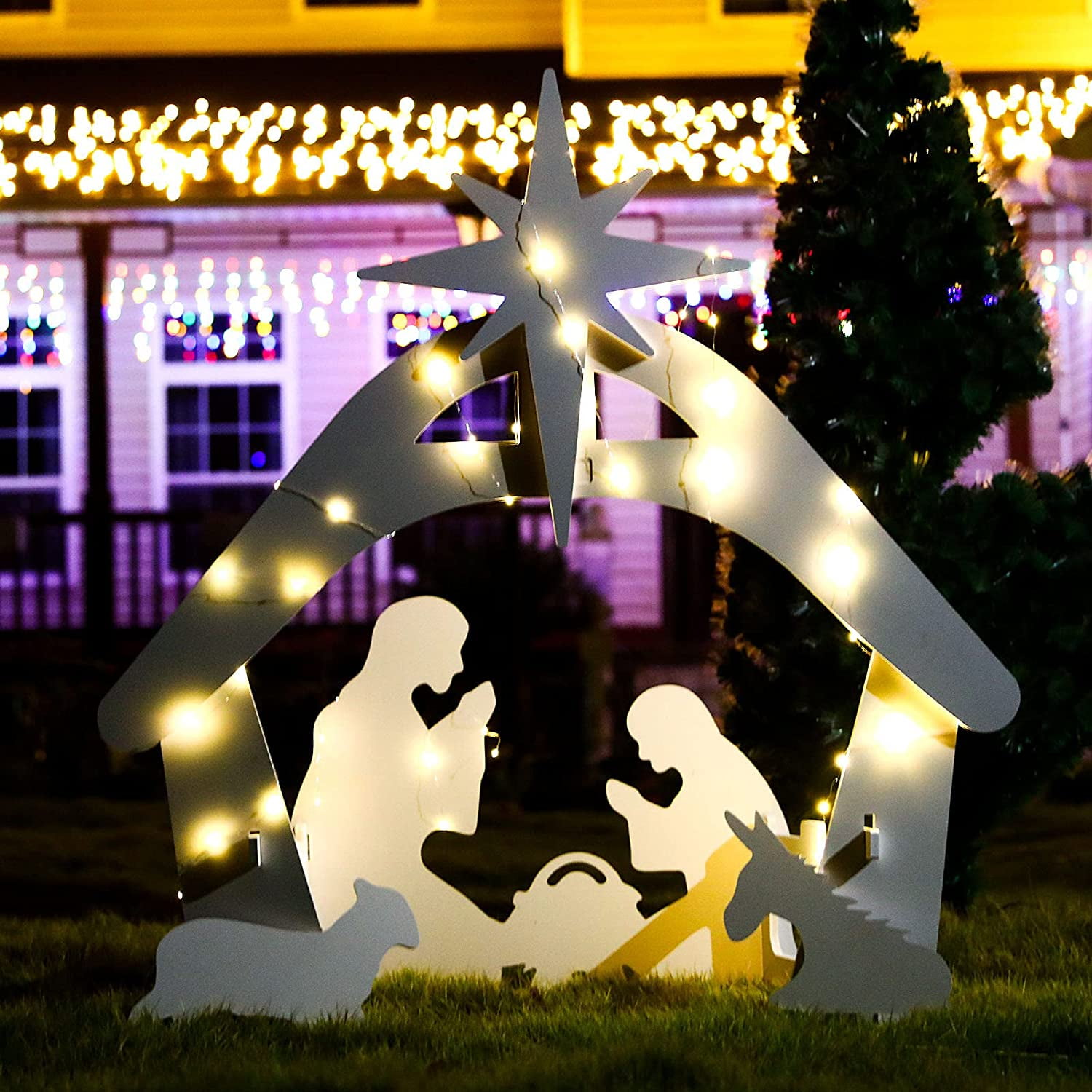 Outdoor Nativity Scene, Weatherproof Nativity Sets for Christmas Outdoor Decor, Lighted