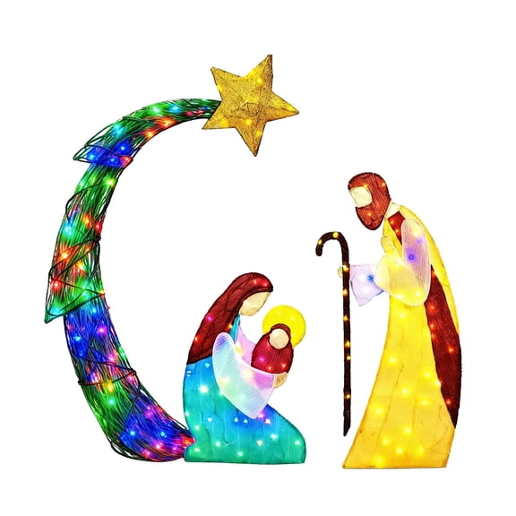 Outdoor Nativity Set with LED Lights, Waterproof Lighted Nativity Scene for Christmas Easter Yard Decorations, Durable Lawn Courtyard Outdoor Christmas Decor