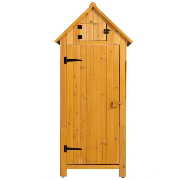 Outdoor Natural Solid Wood Tool Shed, Sturdiness Durability Store Versatile Storage for Gardening Essentials Utility Tool House, Natural