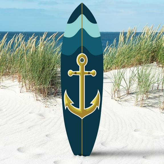 Outdoor Nautical Anchor Surfboard Wall Art, Navy Blue and Teal, Indoor Outdoor Weather Resistant PVC, Surfboard Sign, 4 Foot