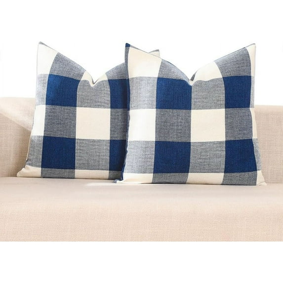 Outdoor Navy Blue and White Buffalo Plaid Throw Pillow Covers 18x18 Royal Blue Decorative Farmhouse Throw Pillows 18 x 18 for Bed Room and Couch