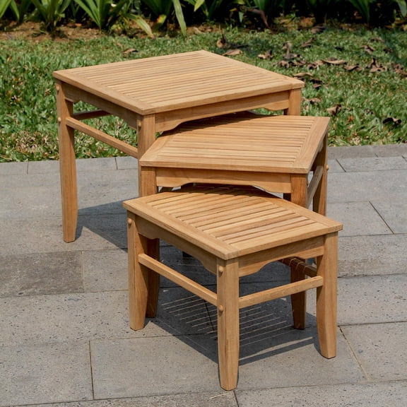 Outdoor Nesting Side Tables Set of 3, Solid Teak Wood, Unfinished Teak