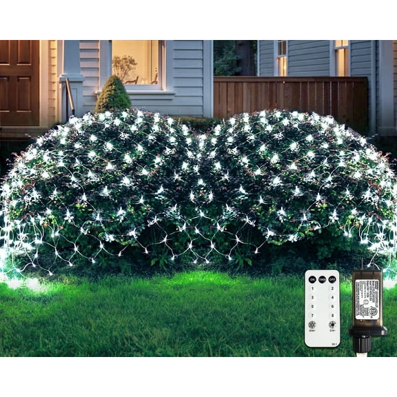 Outdoor Net Lights Waterproof, 12ft x 5ft with 8 Modes Remoter, 360 LED Plug in Net Lights for for Bush Patio Christmas Tree Decor (Clear Wire, White)