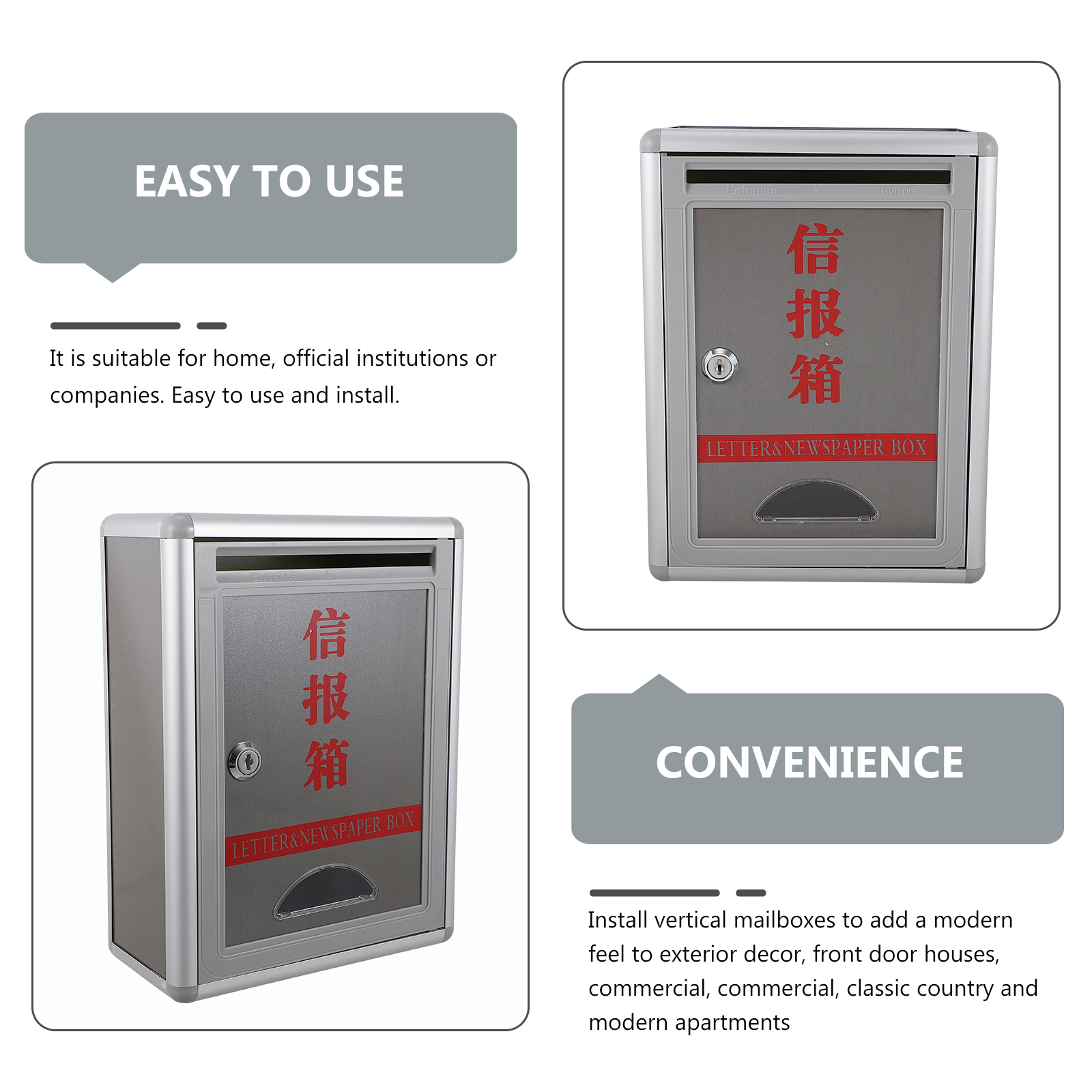 Outdoor Newspaper Box Simple Wall Mounted Mailbox With Lock Letterbox