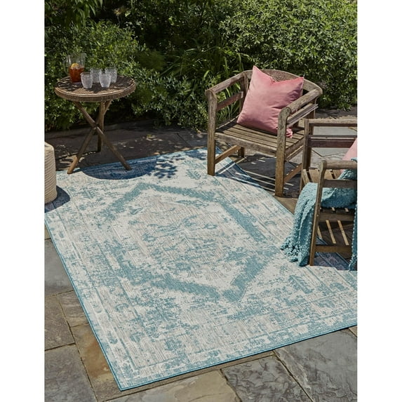Outdoor Nirie Collection Area Rug Aqua - 7'x10'