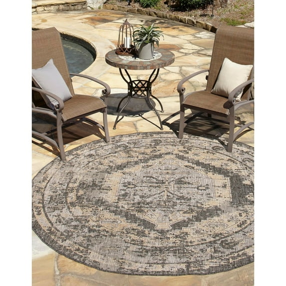 Outdoor Nirie Collection Area Rug Charcoal - 5'3" Round