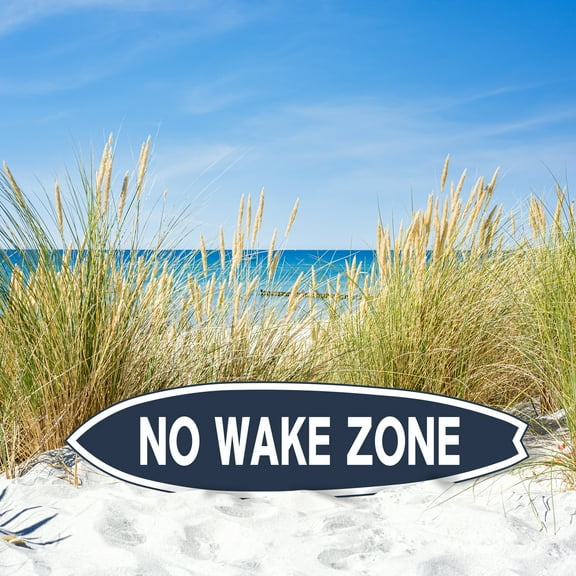 JennyGems No Wake Zone Surfboard Wall Art, Nautical Coastal Decor, Weather-Resistant PVC Outdoor/Indoor Sign, Beach, Lake House Decor, 4-Foot