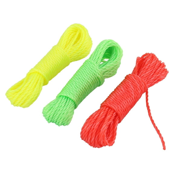 Outdoor Nylon Twisted String Clothesline Clothes Rope Assorted Color 10m 3 Pcs