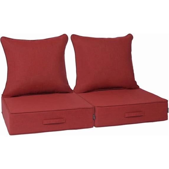 23''x 26''x 6'' 2PCS Outdoor Olefin Water-Resistant Deep Seat Cushion Set, Weather and Fade Resistant Patio Furniture Seat Cushion, Thickened Sofa Chair Pad with Straps for Lawn, Garden