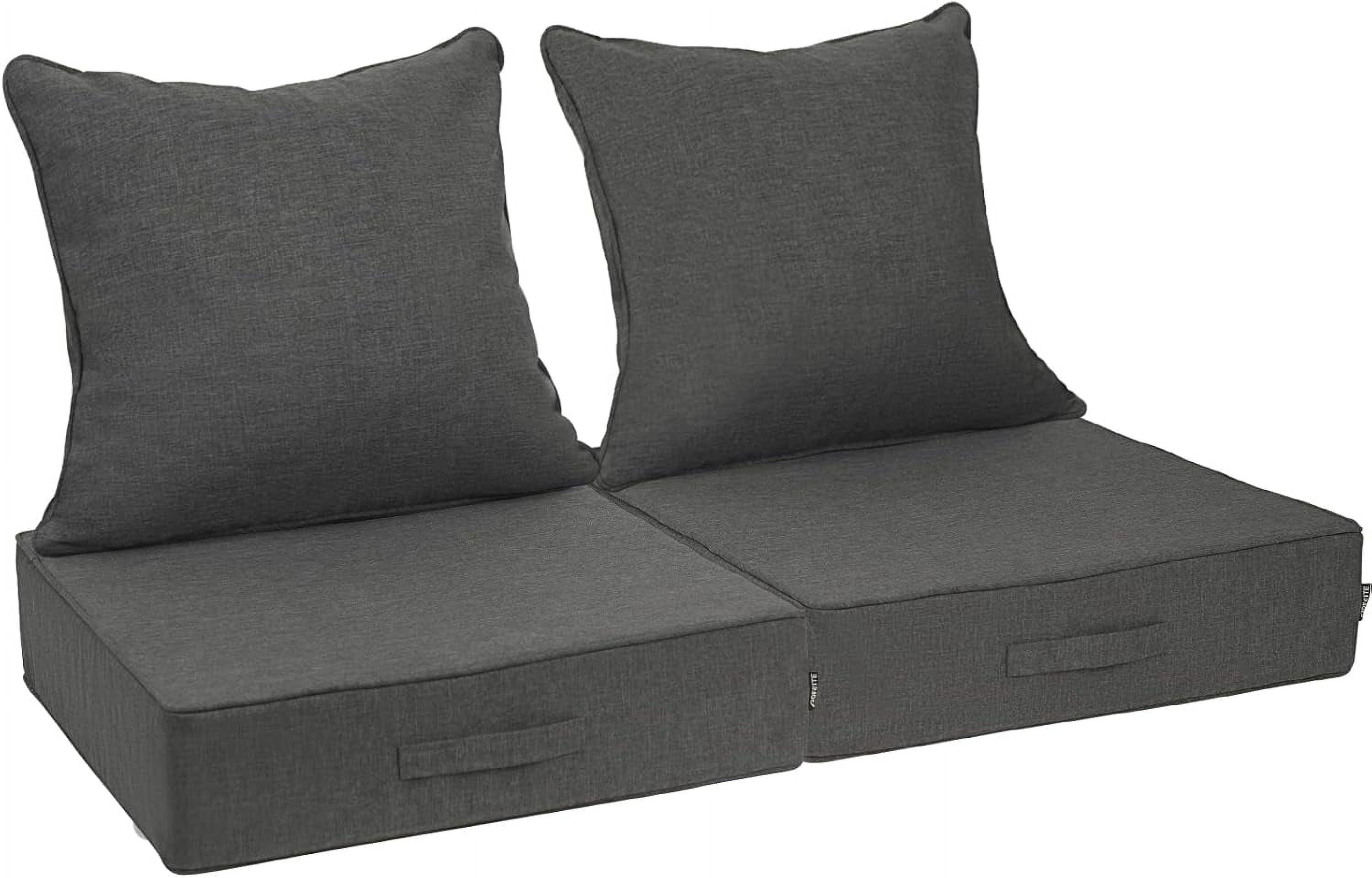 24''x 24''x 6'' 2PCS Outdoor Olefin Water-Resistant Deep Seat Cushion Set,  Weather and Fade Resistant Patio Furniture Seat Cushion, Thickened Sofa Chair Pad with Straps for Lawn, Garden