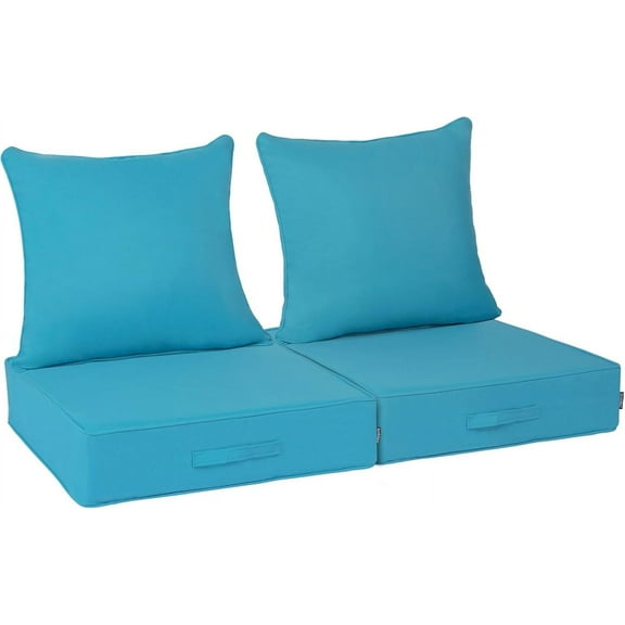 23''x 26''x 6'' 2PCS Outdoor Olefin Water-Resistant Deep Seat Cushion Set,  Weather and Fade Resistant Patio Furniture Seat Cushion, Thickened Sofa Chair Pad with Straps for Lawn, Garden
