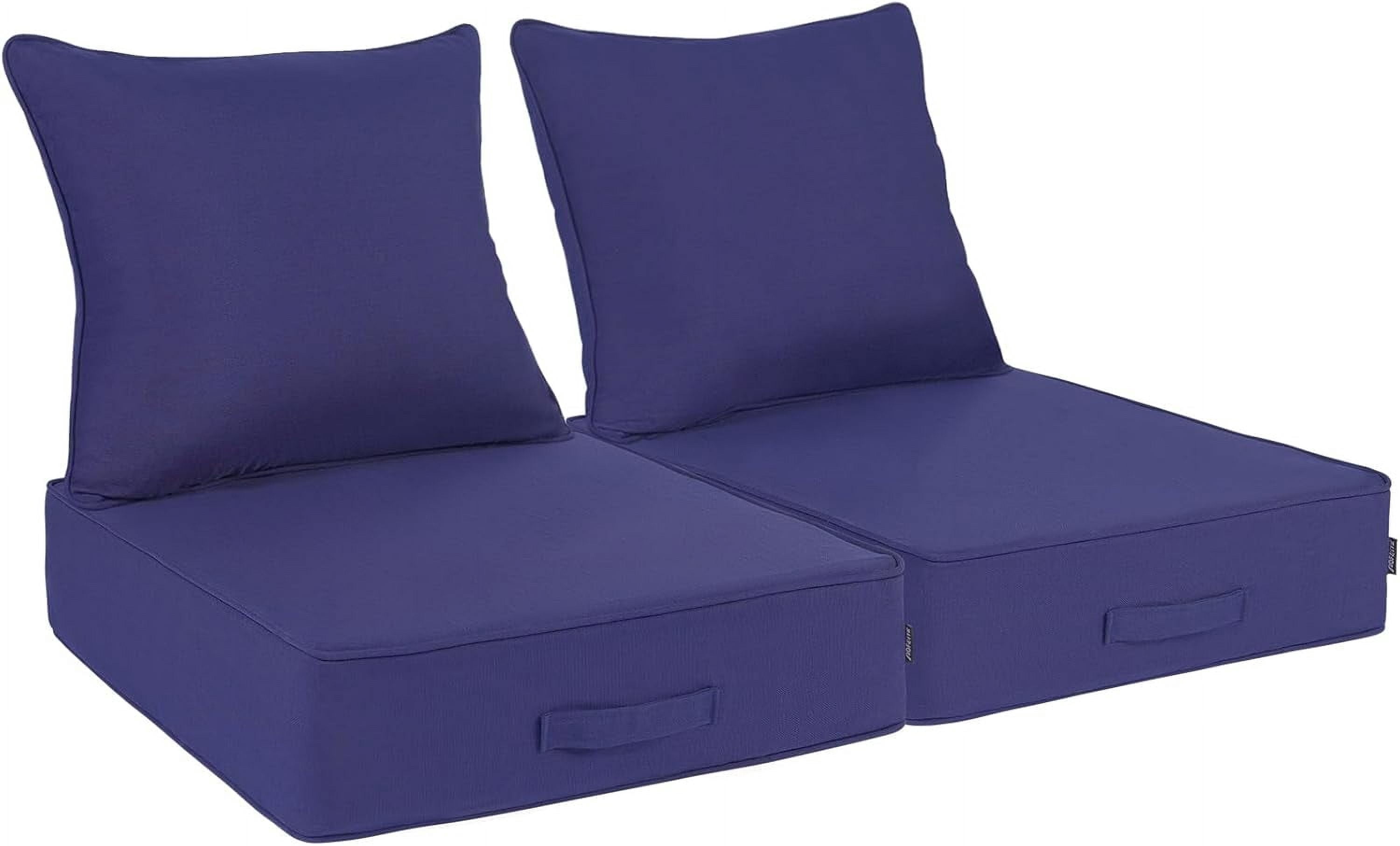 24''x 24''x 6'' 2PCS Outdoor Olefin Water-Resistant Deep Seat Cushion Set,  Weather and Fade Resistant Patio Furniture Seat Cushion, Thickened Sofa Chair Pad with Straps for Lawn, Garden