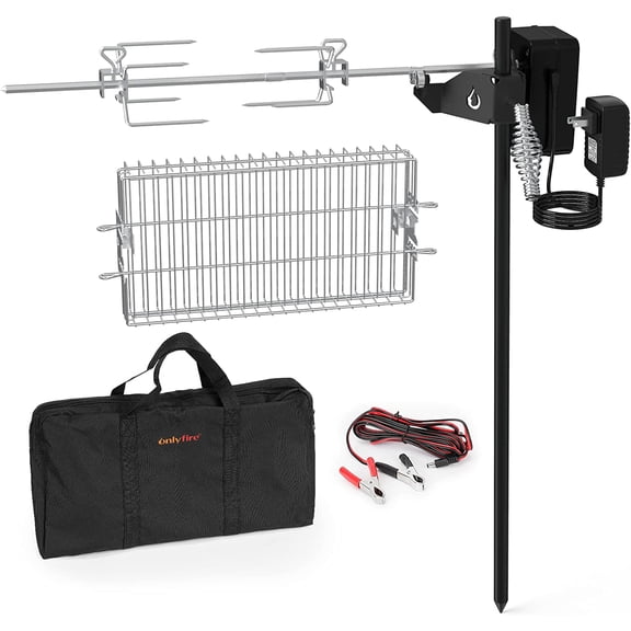 Outdoor Open Flame Camping Grill, Campfire Cooking Accessories, Cooking over Any Grill or Fire - Include Motor, Power Adapter, Car Charging Cable and Bag