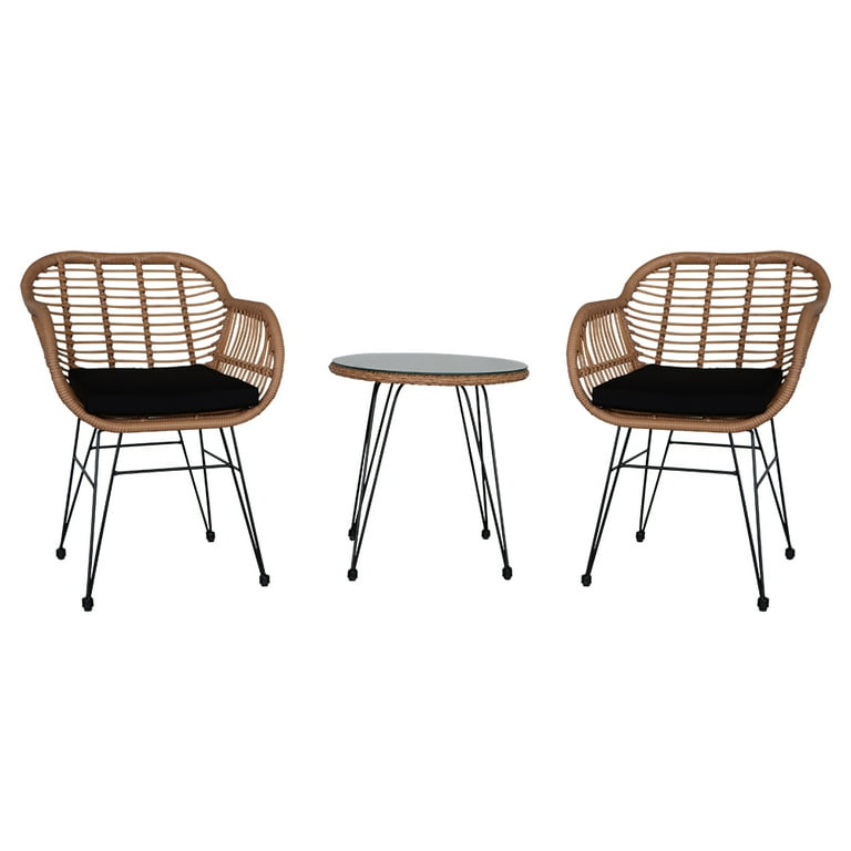 Outdoor Oshion 3 Piece Rattan Patio Furniture Set with Glass Table Flaxen Yellow