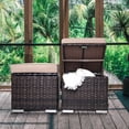 thumbnail image 1 of Outdoor Ottoman Set of 2, PE Wicker Ottoman with Storage, All-Weather Rattan Cube Footstool with Soft Cushions and Steel Frame, Square Foot Rest Seating for Patio, Porch, Deck, Easy Assembly (Brown), 1 of 7