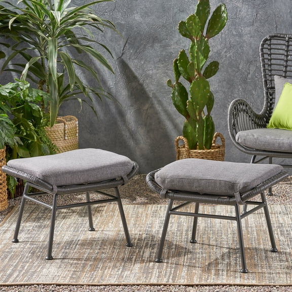 Outdoor Ottoman Set | Blend with Existing Decor | Rattan Weaving on Steel Frame | Cushions That Stay in Place