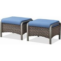 Outdoor Ottomans for Patio - 250 LBS Weight Capacity PE Wicker Foot Rest Ottoman Set of 2 with Metal Frame Multipurpose Outdoor Foot Stool for Porch Balcony Backyard