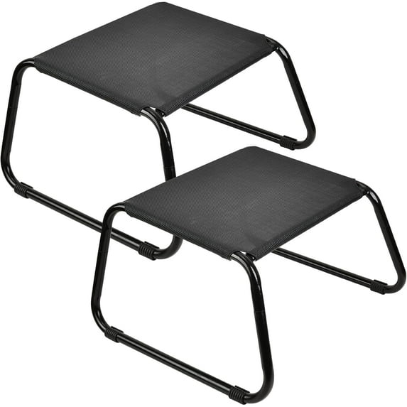 Outdoor Ottomans,Patio Foot Rest Portable Side Table Solid Steel Frame Small Seat All Weather Footrest for Indoor Outdoor Use 2 Pieces Black