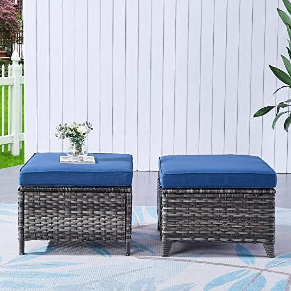 Outdoor Ottomans for Patio PE Wicker Steel Outdoor Footstool for Patio ...
