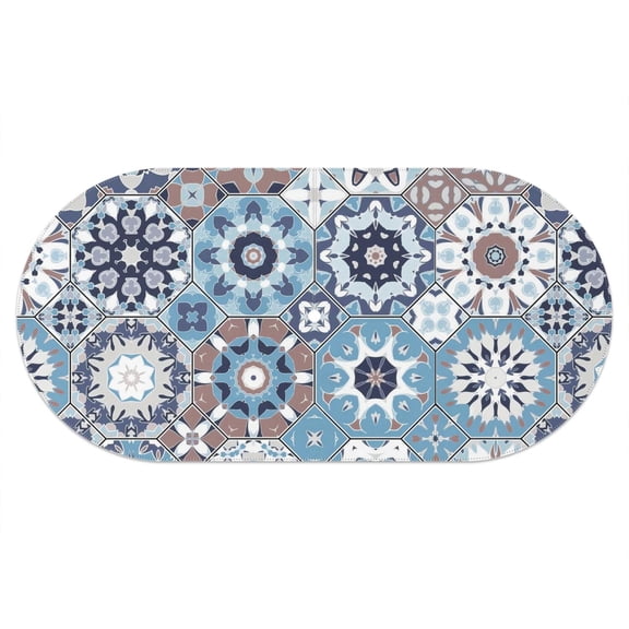 Outdoor Oval Waterproof Boho Tablecloth with Umbrella Hole and Zipper,Reusable Indoor/Outdoor Durable Table Cover for Patio, Party, Picnic 60 X 120 Inch