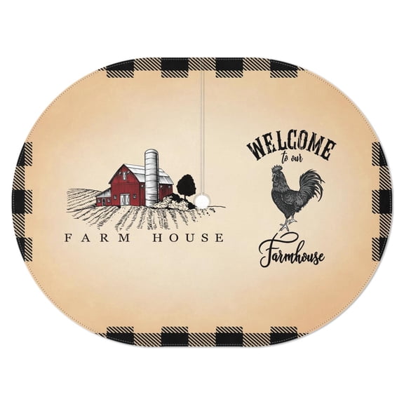 Outdoor Oval Waterproof Farmhouse and Chickens Tablecloth with Umbrella Hole and Zipper,Reusable Indoor/Outdoor Durable Table Cover for Patio, Party, Picnic 54 X 72 Inch