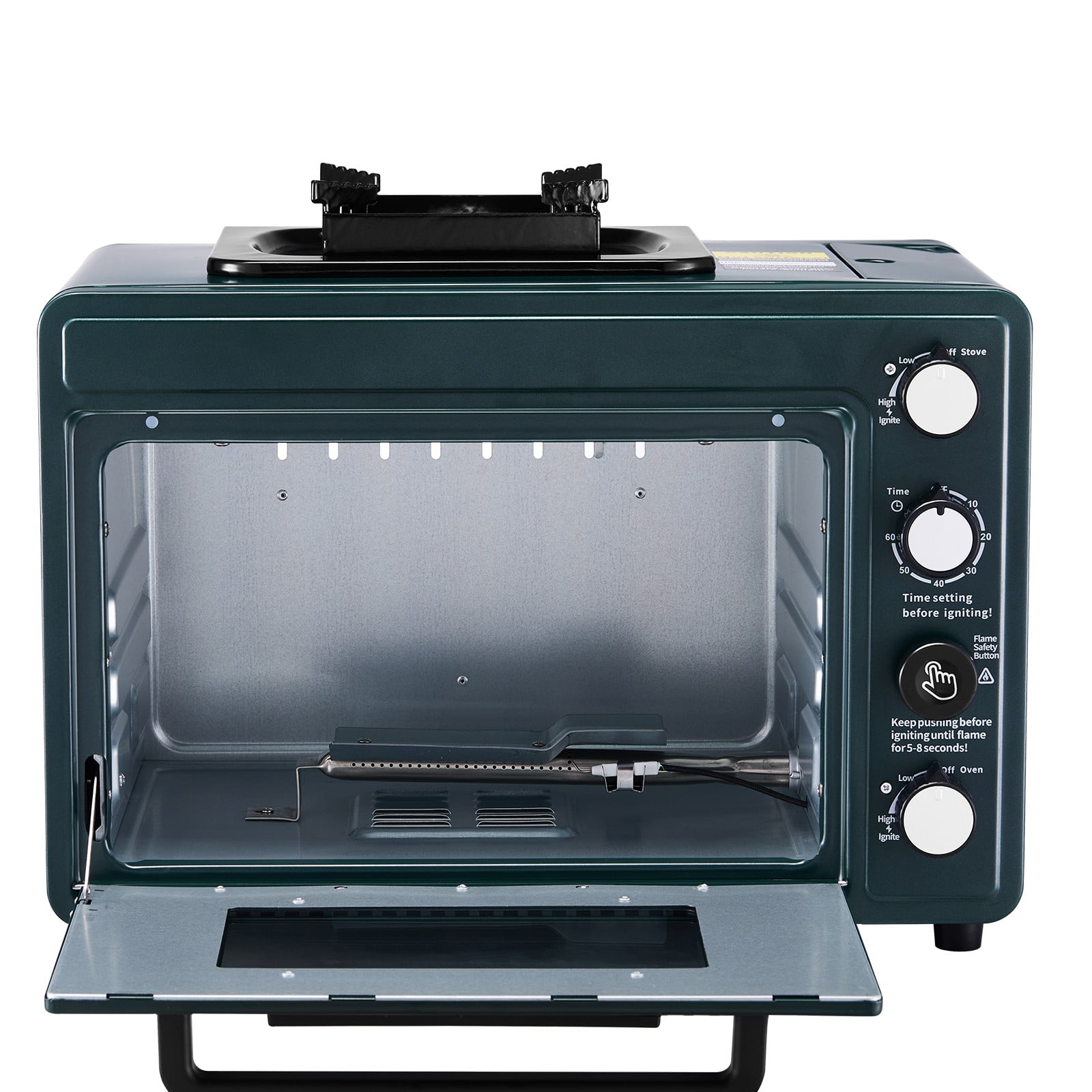 Outdoor Oven 2-in-1 Portable Gas Camping Stove Oven Combo Adjustable Fire