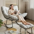 thumbnail image 1 of Outdoor Oversized Lounge Chair with Footrest, Papasan Rocking Chair with Ottoman and Sturdy Metal Frame, Patio Rattan Egg Rocker for Balcony Backyard Porch Bedroom, White, 1 of 8