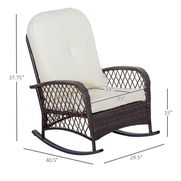 Outdoor PE Rattan Wicker Recliner Rocker Chair w/ Soft Cushion for Garden